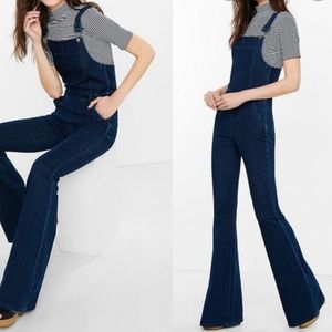 Express Denim Jean Flare Overalls Size 6